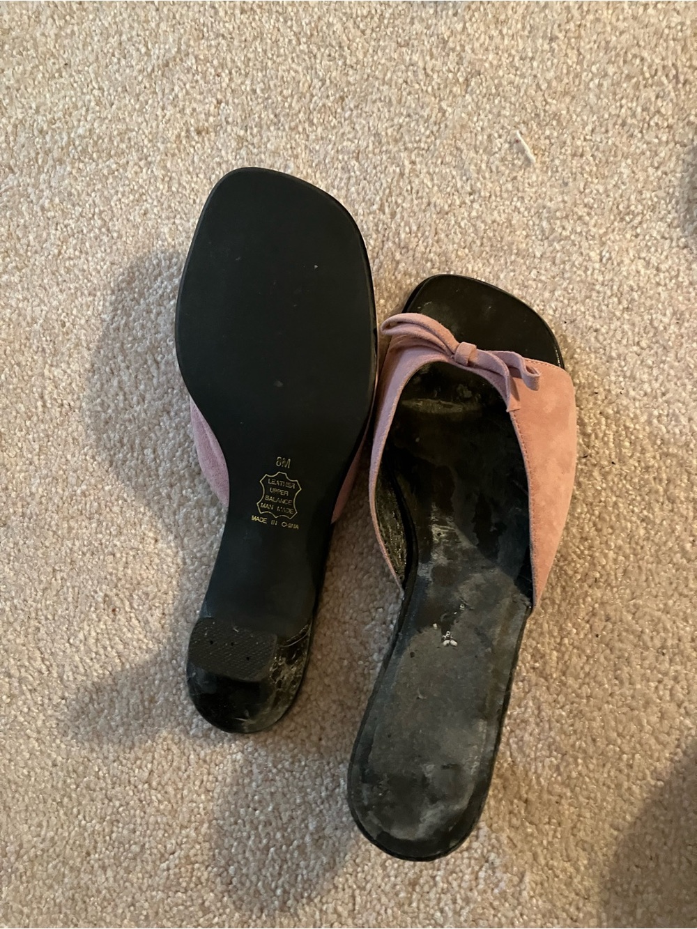 Ladies Pink Suede Knot Slip-On Heels